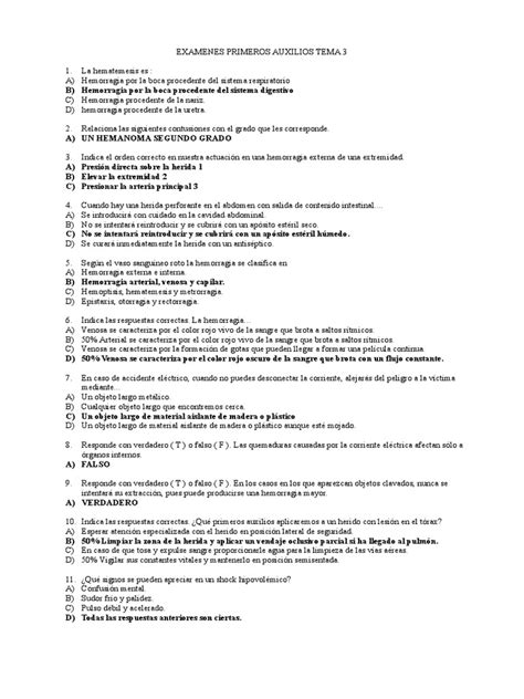 Examen Tema 3 Primeros Auxilios Pdf Herida Primeros Auxilios