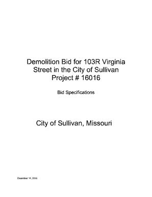 Fillable Online Sullivan Mo Demolition Bid For 103R Virginia Street