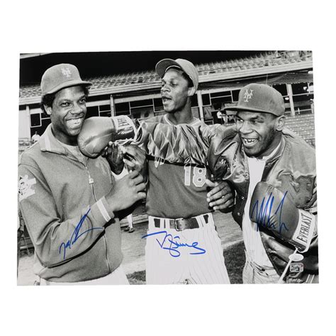 Mike Tyson Dwight Gooden Darryl Strawberry Signed Mets X Photo