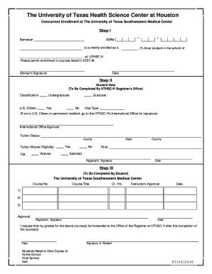 Fillable Online Secureweb Hsc Uth Tmc Concurrent Enr To UT Southwestern
