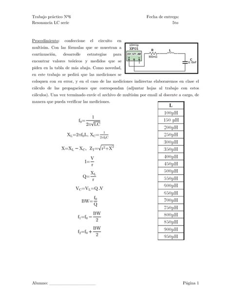 Trabajo Pr Ctico N Circuitos Sintonizados Pdf Descarga Gratuita