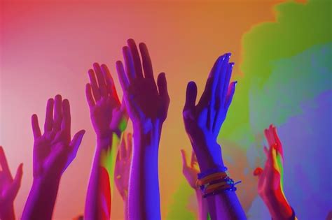 Premium Photo Rainbow Colored Hands Raised Up Gay Pride LGBT Concept LGBT Rainbow Flag