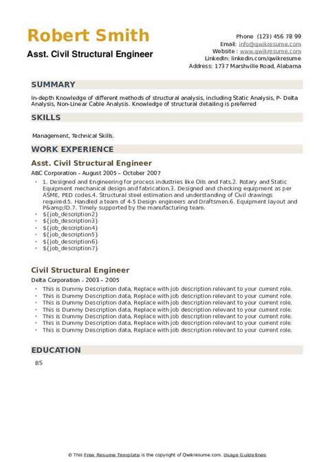 Civil Structural Engineer Resume Samples | QwikResume