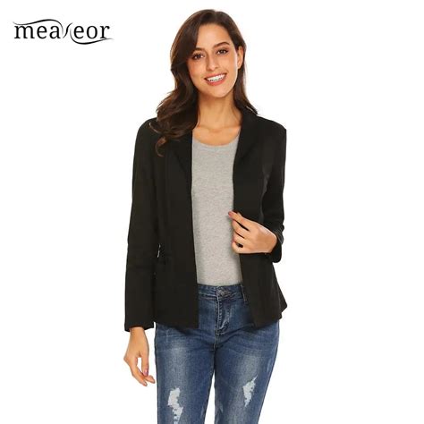 Meaneor Slim Fit Women Blazer Outwear Shawl Long Sleeve Open Front Drawstring Casual Autumn