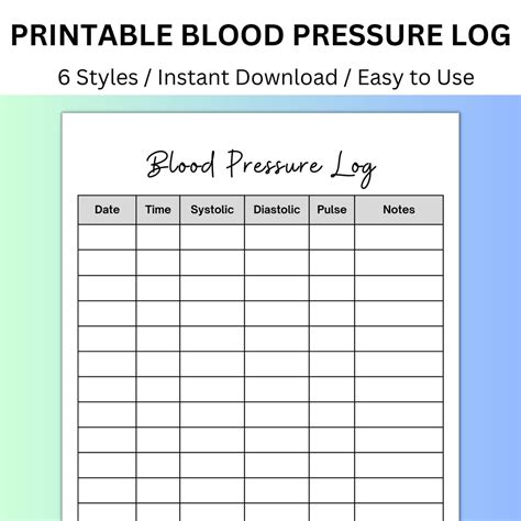 Blood Pressure Tracker Printable Blood Pressure Log Health Tracking