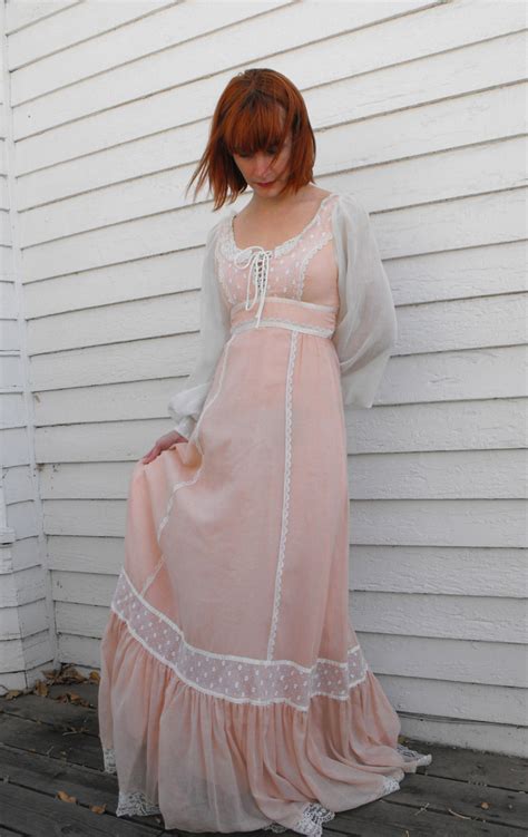 Gunne Sax Dress Corset Prairie Lace Hippie Full Vintage 70s XXS Petite