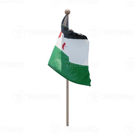 Sahrawi Arab Democratic Republic 3d Illustration Flag On Pole Wood