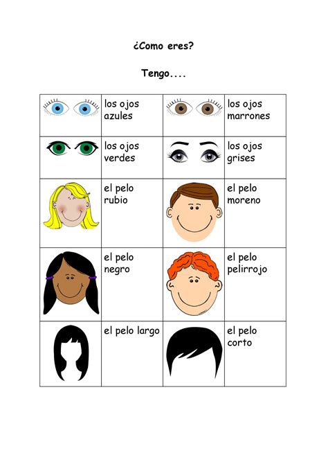 ¿como Eres Spanish Vocabulary Sheet