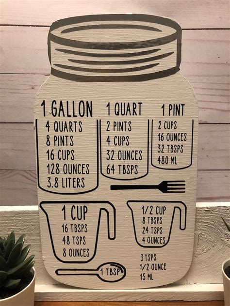 Mason Jar Kitchen Conversion Chart Farmhouse Decor Wooden Etsy