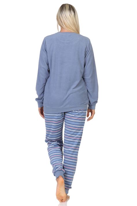 Normann Damen Langarm Frottee Schlafanzug Pyjama Mit B Ndchen Und