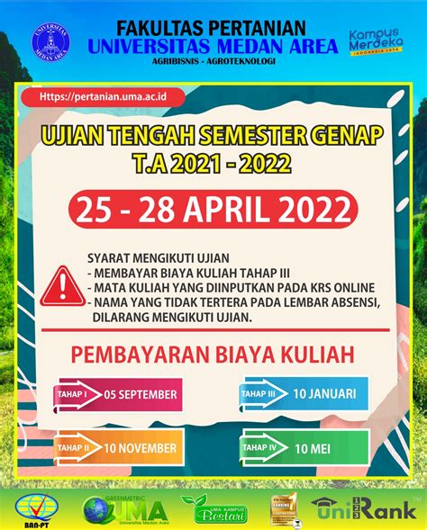 Jadwal Ujian Tengah Semester Genap Ta Fakultas Pertanian