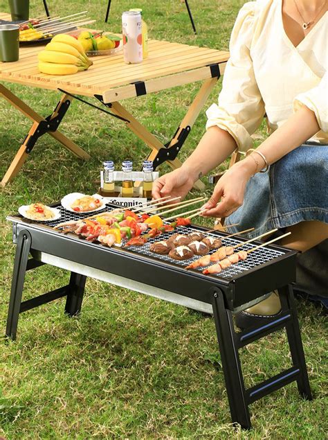 Outdoor Folding Barbecue Stove Portable Bbq Camping Rack Drawer Type