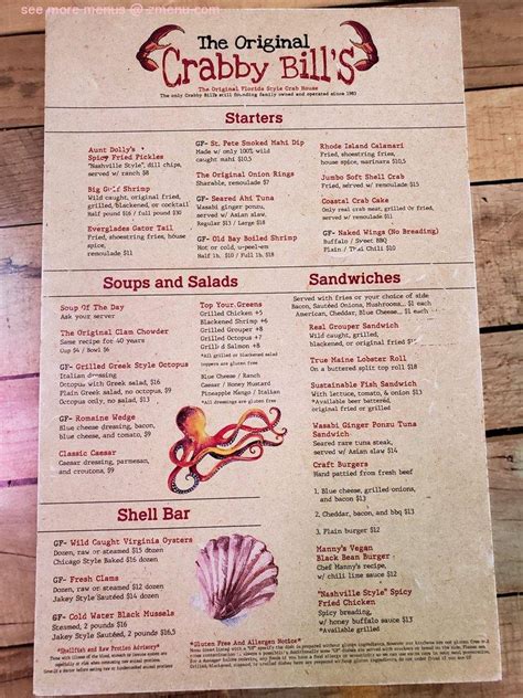 Online Menu Of The Original Crabby Bills Restaurant Indian Rocks Beach