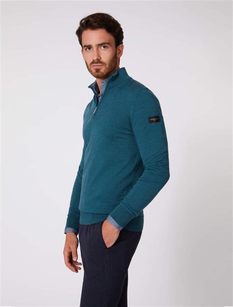 Cavallaro Napoli Merino Halfzip Trui In Kleur Donker Groen Jan Rozing