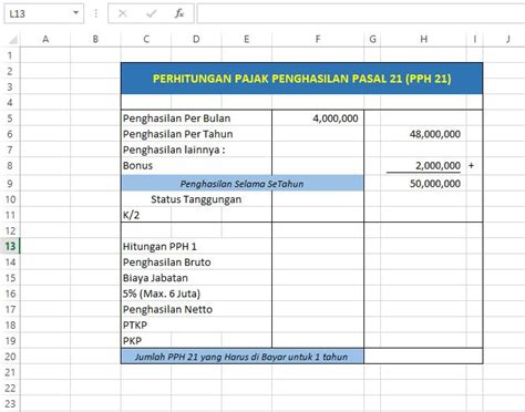 Cara Menghitung Pajak Pph 21 Dengan Rumus Excel Rumus If Neicy Tekno