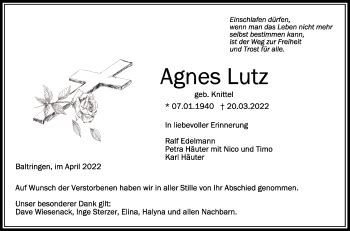 Traueranzeigen Von Agnes Lutz Schwaebische De Trauerportal