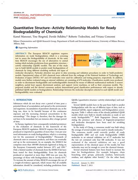 PDF Quantitative Structure Activity Relationship Models For Ready