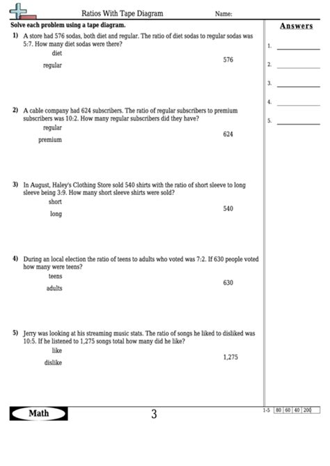 Ratio Tape Diagram Worksheet