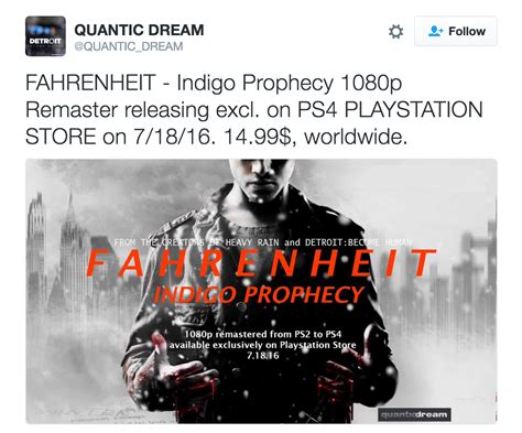 Quantic Dream’s Fahrenheit Coming to PS4 in July | XTREME PS