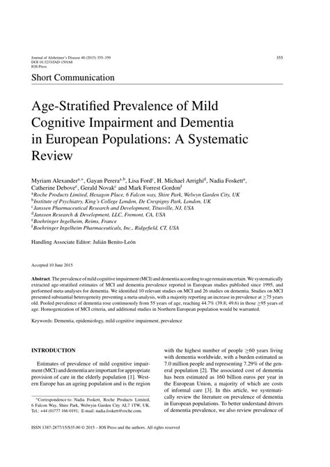 PDF Age Stratified Prevalence Of Mild Cognitive Impairment And