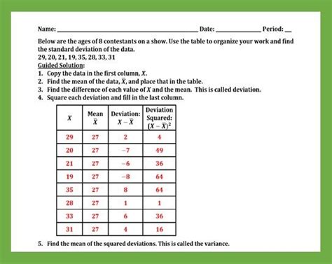 Standard Deviation Worksheets