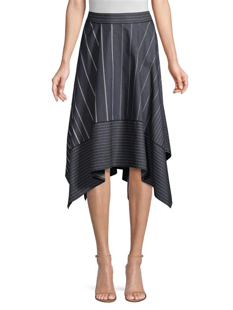 Donna Karan Striped Handkerchief Hem Denim Midi Skirt In Blue Lyst