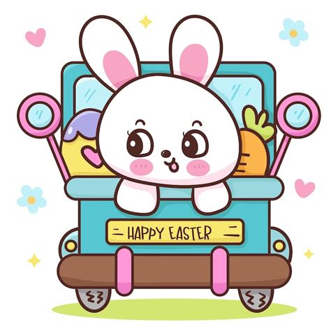 Premium Vector Easter Bunny In A Car Vector Art Illustration