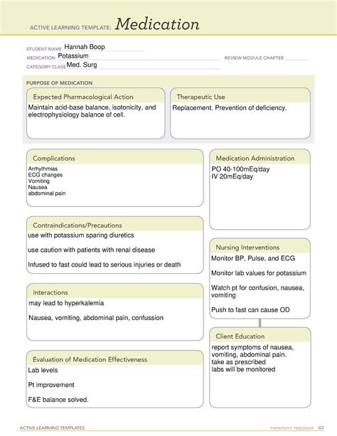 Ati Medication Template Sodium Polystyrene