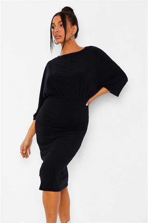 Rib Batwing Midi Dress Boohoo Nz