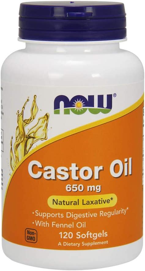 Now Foods Supplements Castor Oil 650 Mg With Fennel Oil