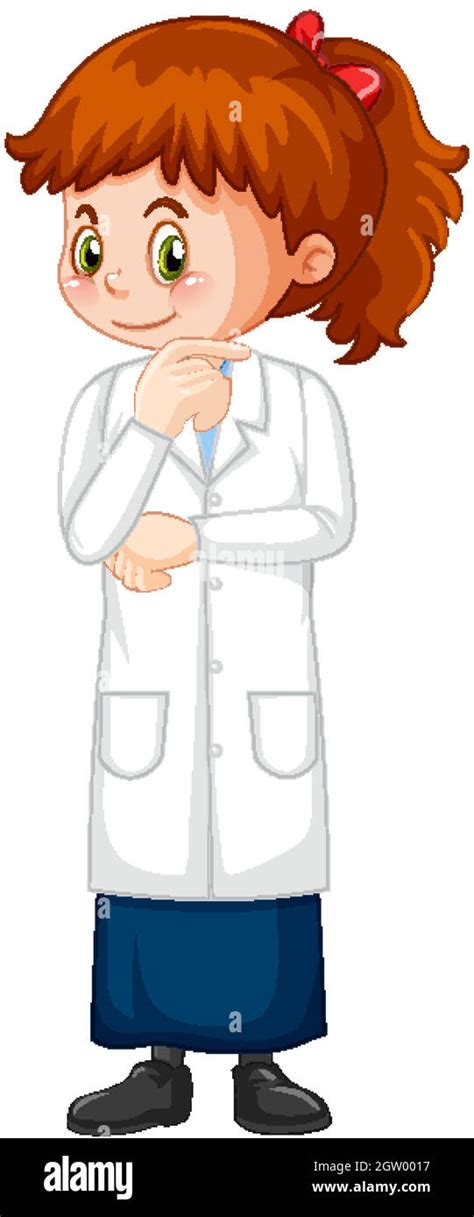 Cute Girl Cartoon Character Wearing Science Lab Coat Stock Vector Image