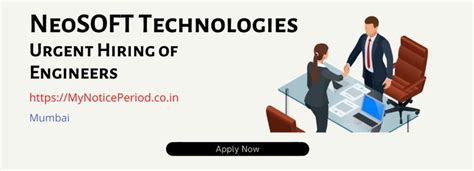 Urgent Hiring Of Engineers At NeoSOFT Technologies Mumbai