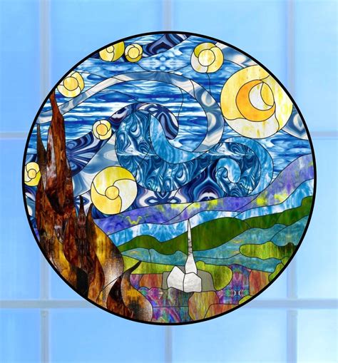 Stained Glass Starry Night Window Cling Suncatcher Made With Glass