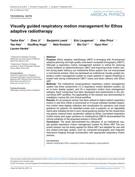 Pdf Visually Guided Respiratory Motion Management For Ethos Adaptive