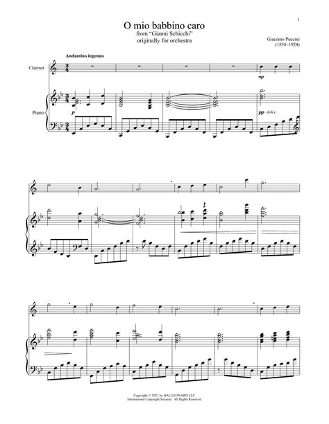 O Mio Babbino Caro By Giacomo Puccini Sheet Music For Clarinet And