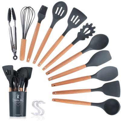 Silicone Kitchen Utensils Set With Wooden Handles Utensil Manufacturers