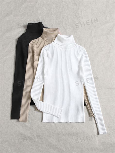 Shein Lune Pcs Turtle Neck Ribbed Knit Jumper Shein Uk