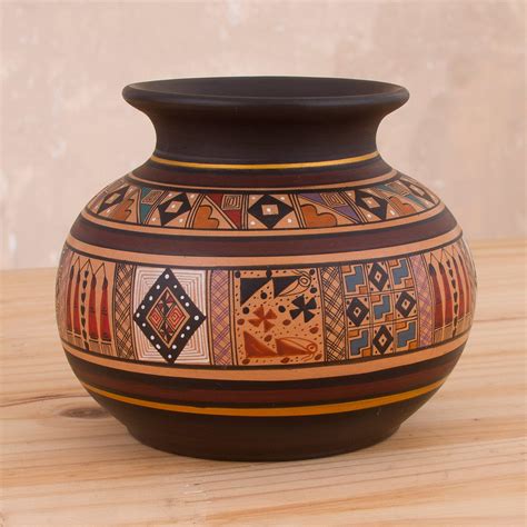 Inca-Style Ceramic Decorative Vase Handcrafted in Peru - Incan Pot | NOVICA