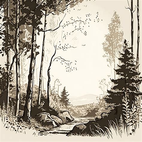 Forest Scene Sketch Etsy