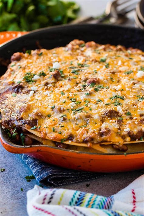 One Skillet Ground Beef Enchilada Casserole Recipe Oh Sweet Basil