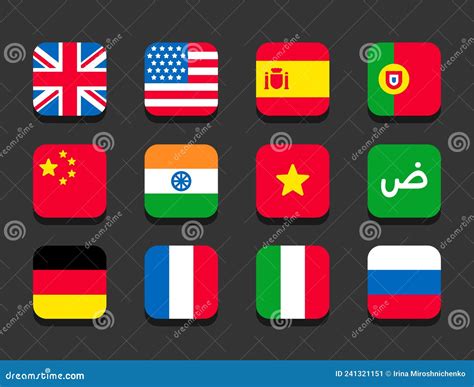 Country Flag Icons Of Popular Languages Stock Vector Illustration Of