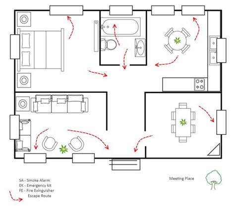 Home Escape Plan with Green Exits