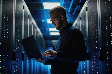 Premium Photo | IT specialist in data center with server farm cyber ...