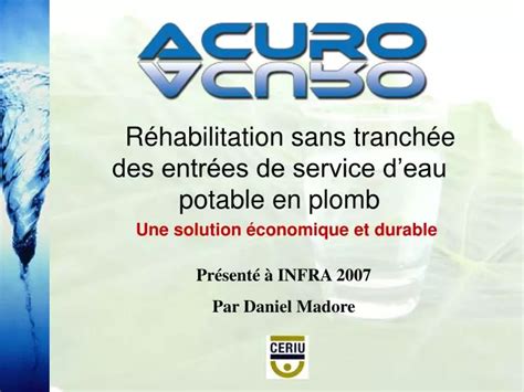 Ppt R Habilitation Sans Tranch E Des Entr Es De Service Deau Potable