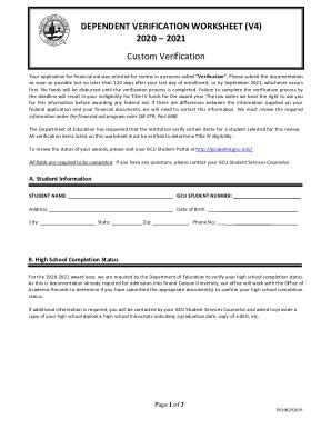 Fillable Online Custom Verification Worksheet V Dependent