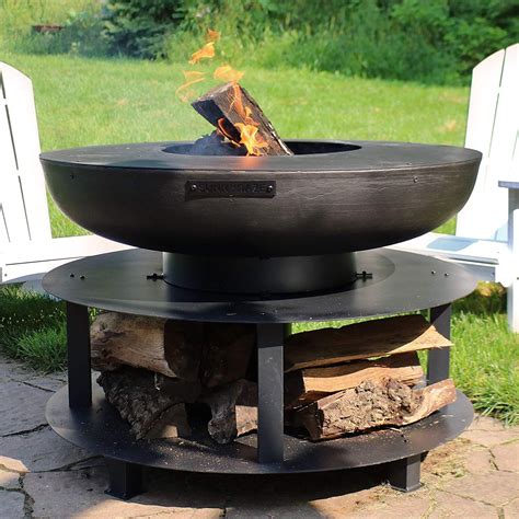 Rustic Outdoor Corten Steel With Wood Storage Fire Pit Bowl Fire