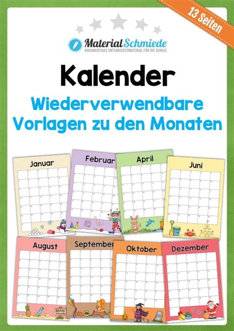 Kalender Wiederverwendbare Vorlagen Zu Den Monaten