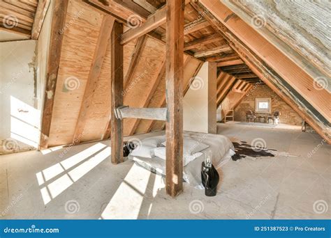 Mansard Bedroom With Minimalist Interior Design Stock Image Image Of