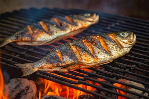 Proceso de cocción de pescado dorado a la parrilla con limón pescado a