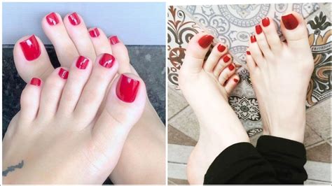 Most Beautiful And Gorgeous Women Foot Wear Red Nail Polish Color 2021